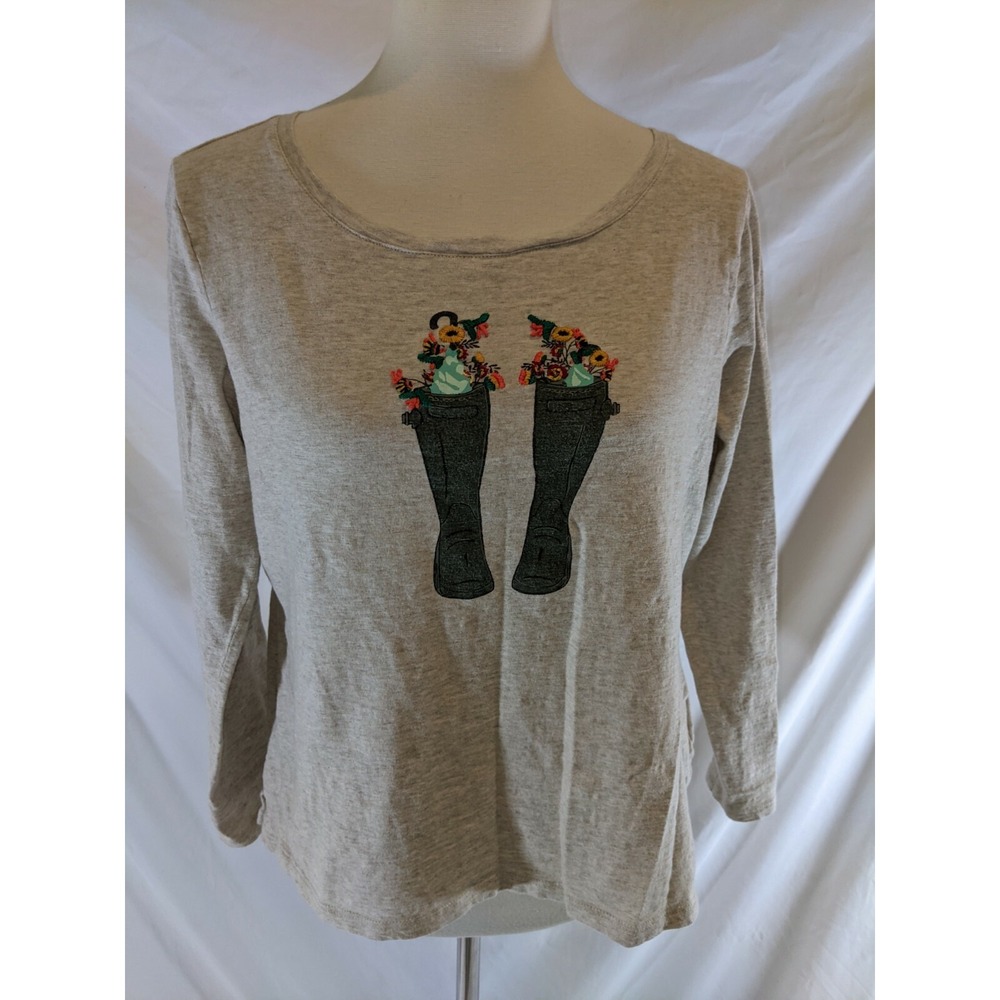 Talbots  Shirt Wellie Boot Cotton Crew Neck Tee Size Medium Oatmeal Heather